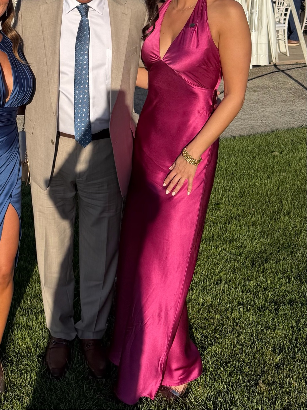 Reformation Fuchsia Satin Plunge Gown